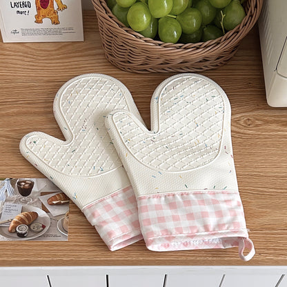 pink silicone oven mitts